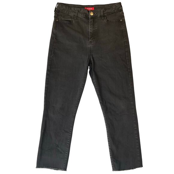 GUESS Women Skinny Jeans size 30 US Black High Rise Stretch Cropped Frayed Hem - Picture 1 of 11